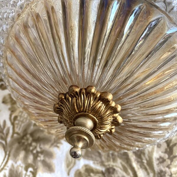 Grande suspension boule en verre pressé bicolore