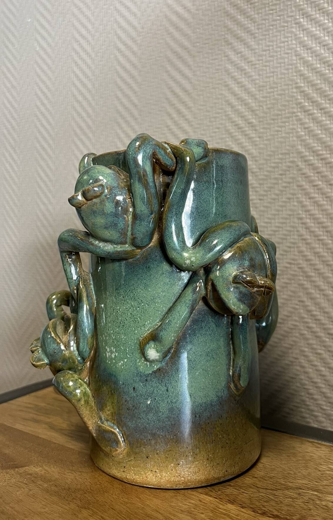vase with frogs in relief circa 1940