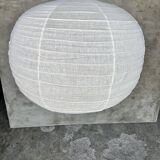 Large pendant lamp in rattan and natural linen Japanese style flattened round (Labu) H57 D80