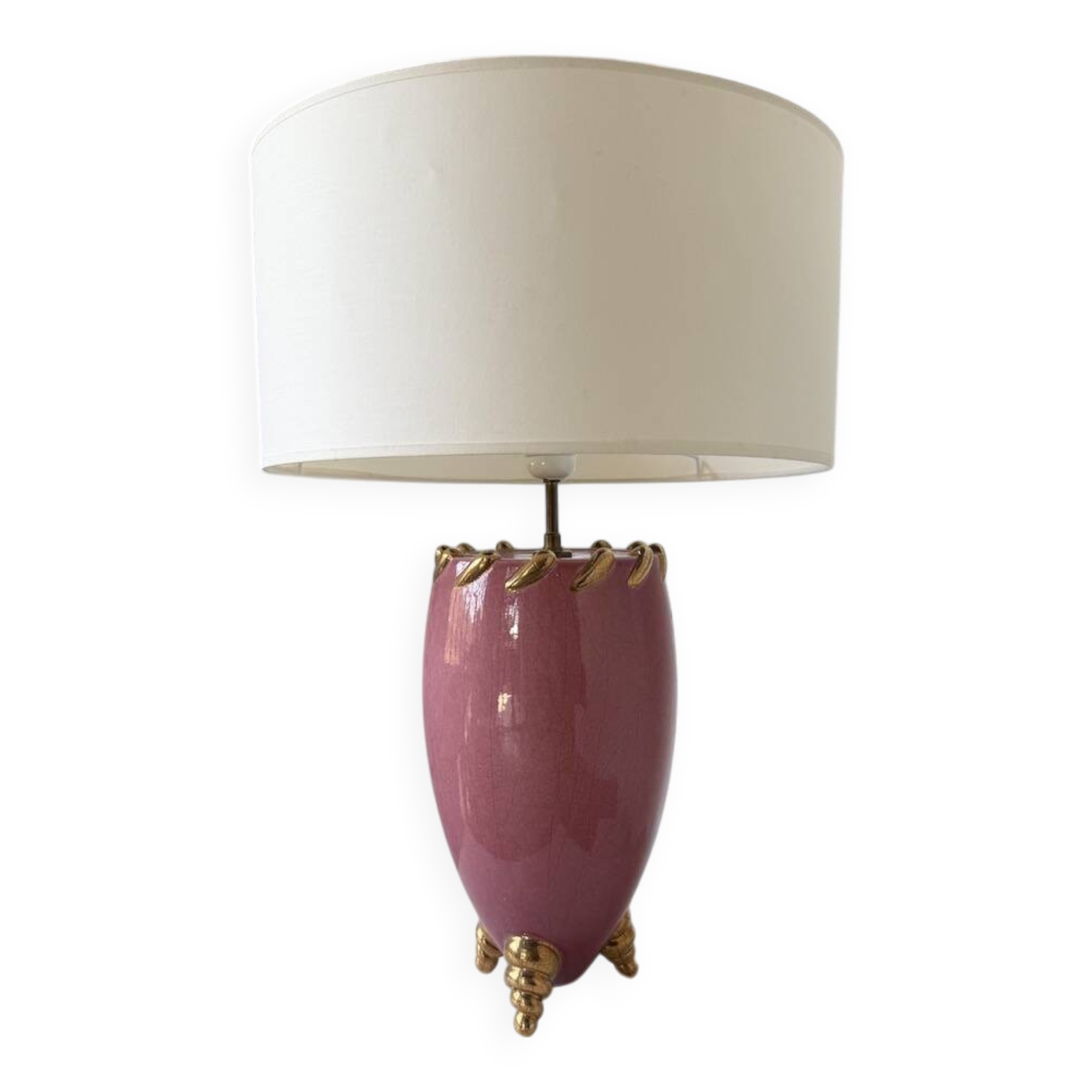 Pink and gold ceramic tripod table lamp