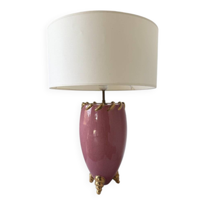 Lampe de table céramique rose et or tripode