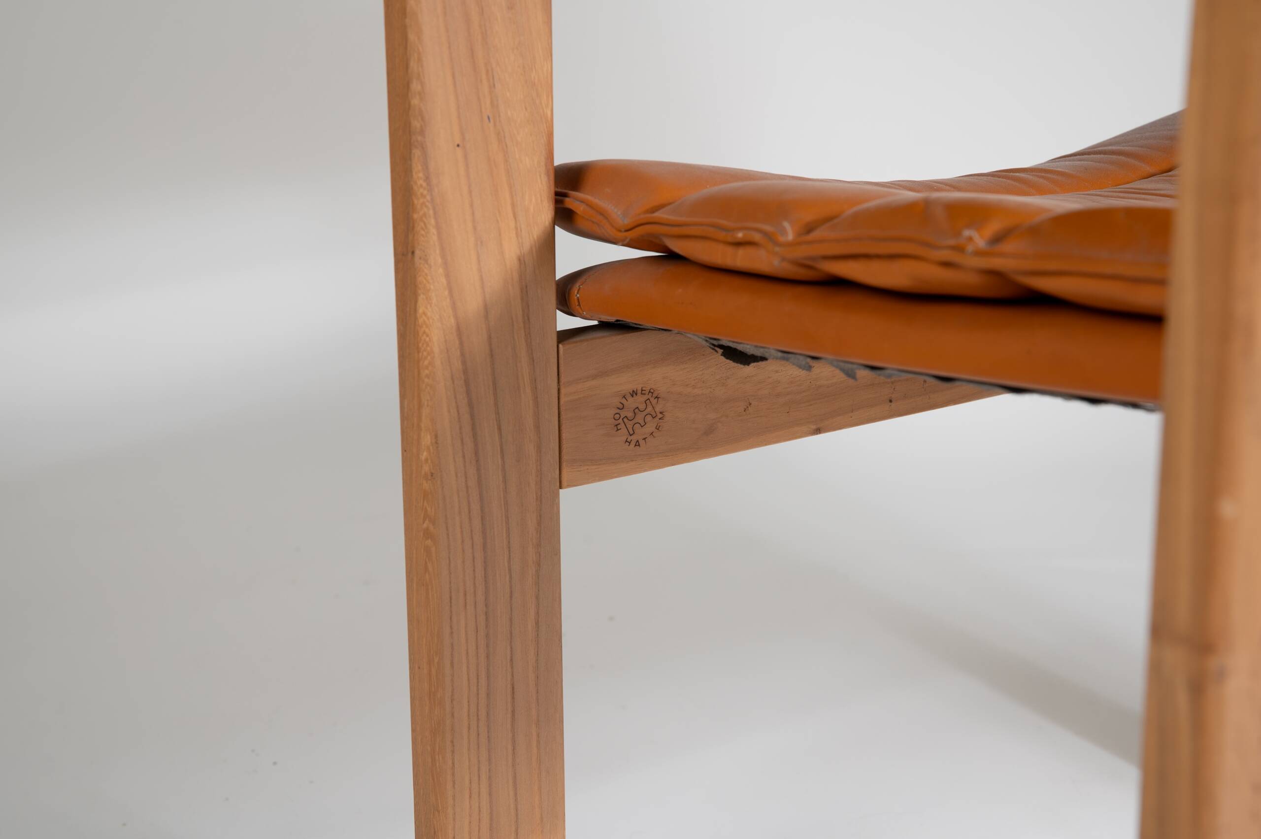 Cubic Pinewood & Leather Armchair by Ate van Apeldoorn for Houtwerk Hattem,