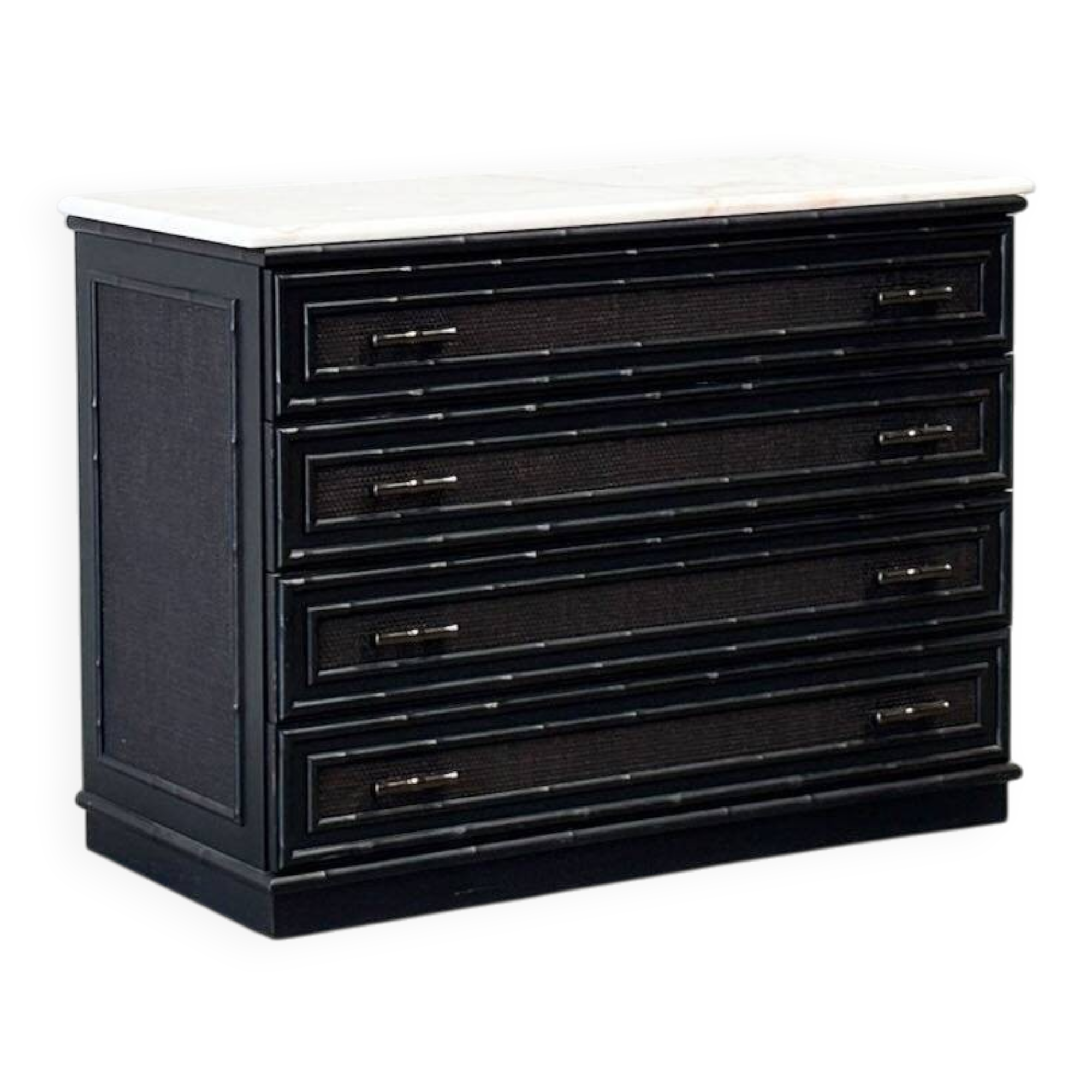 Meuble en rotin noir avec plateau en marbre