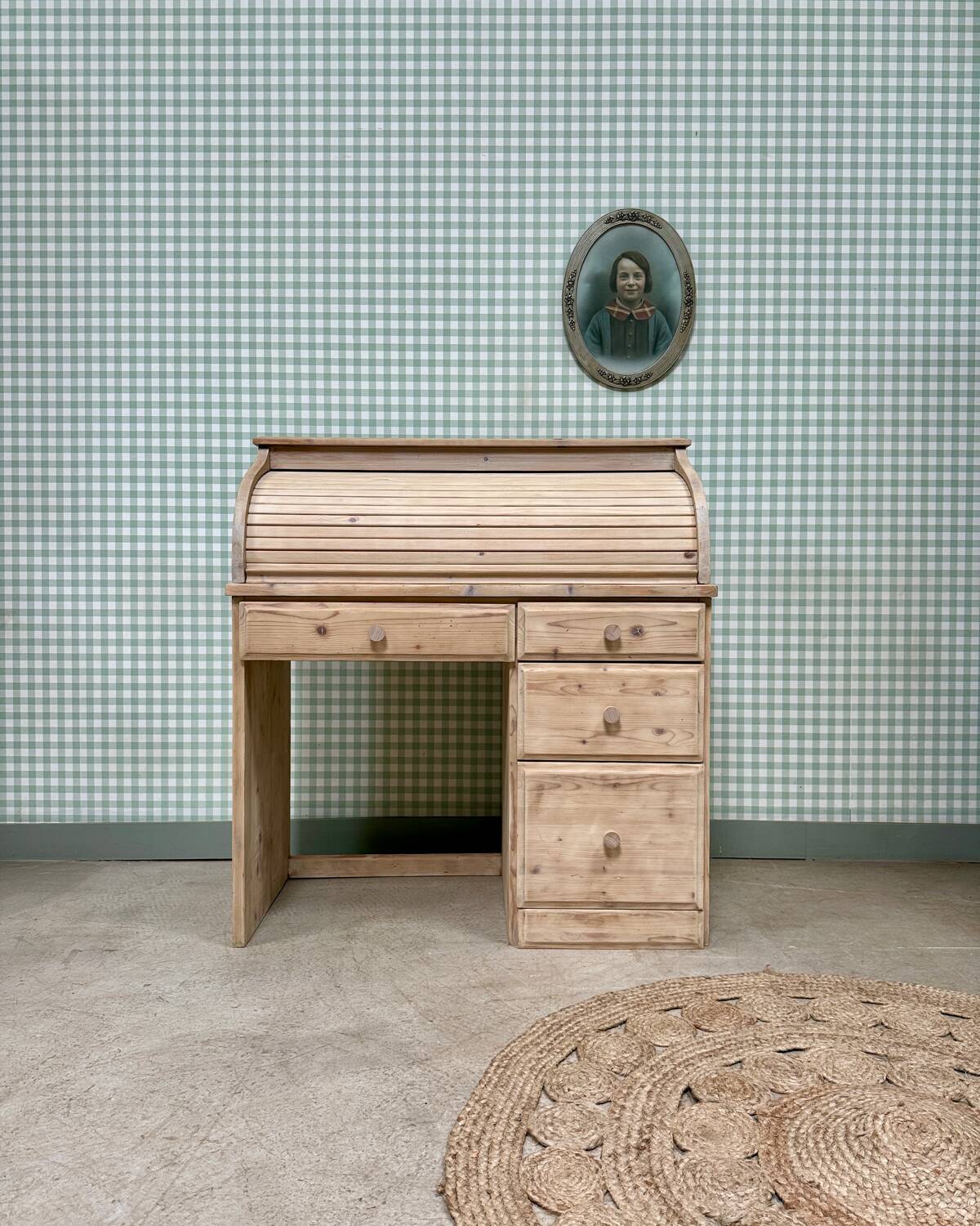 Bureau à rideau vintage, rénové