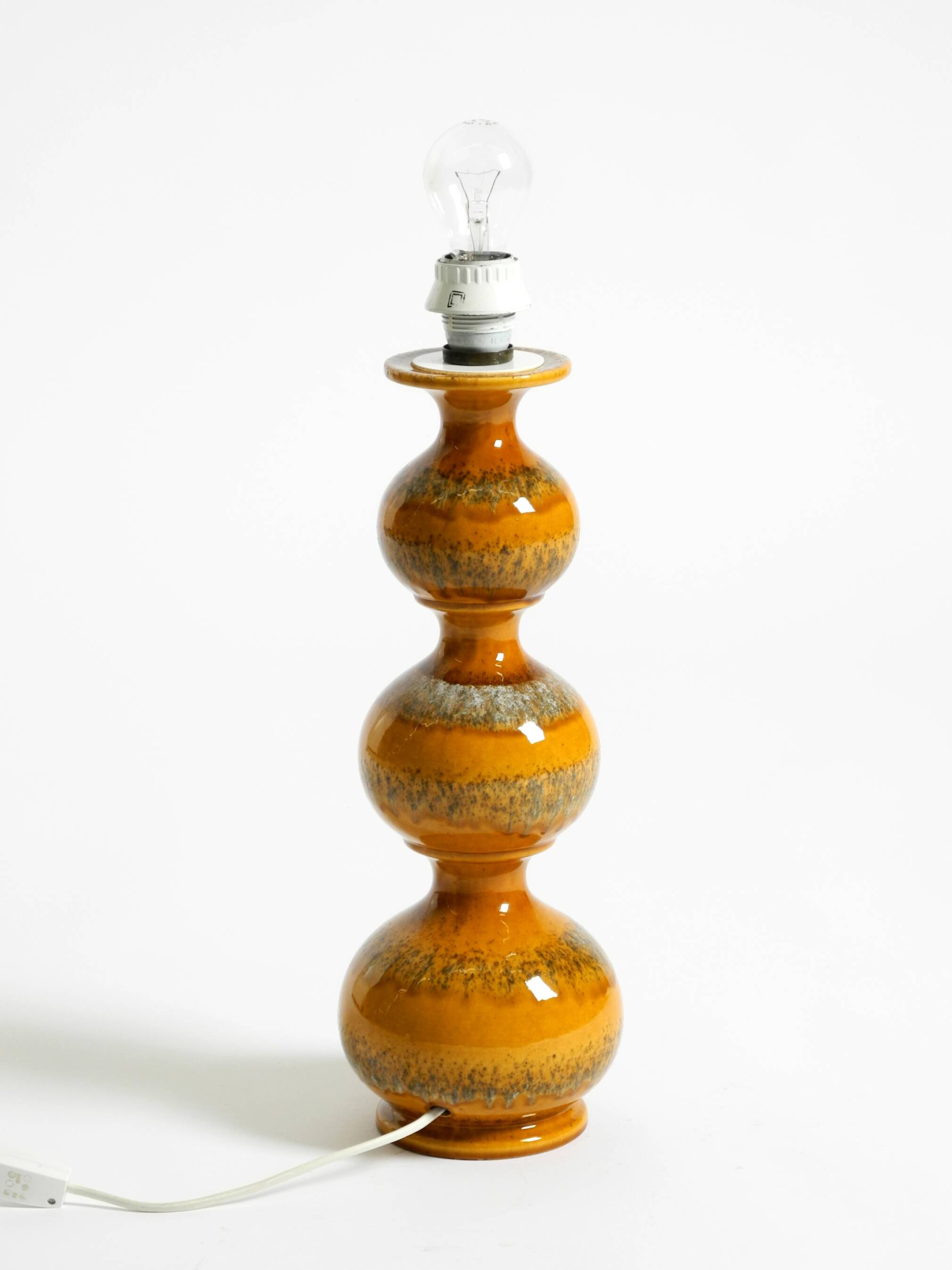 Large 1960s ceramic table or floor lamp in light brown by Kaiser Leuchten
