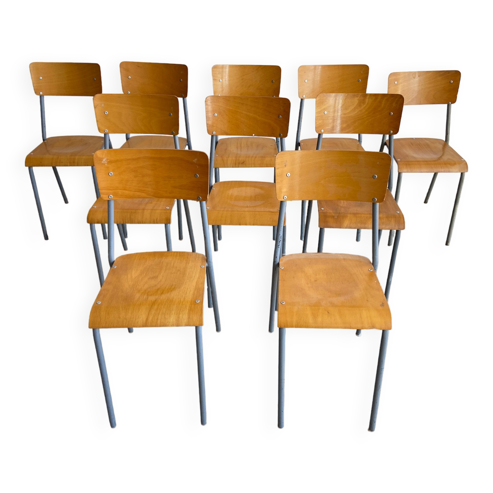 Set of 10 school chairs 70s