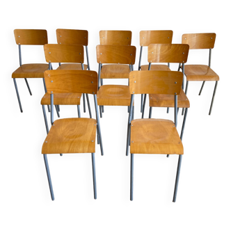 Lot de 10 chaises d'école 70s