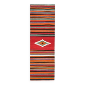 Vintage Turkish Oushak Handmade Wool Cotton Orange Runner Rug 84x262