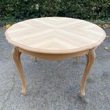 Louis XV style oval extendable round table renovated in raw wood