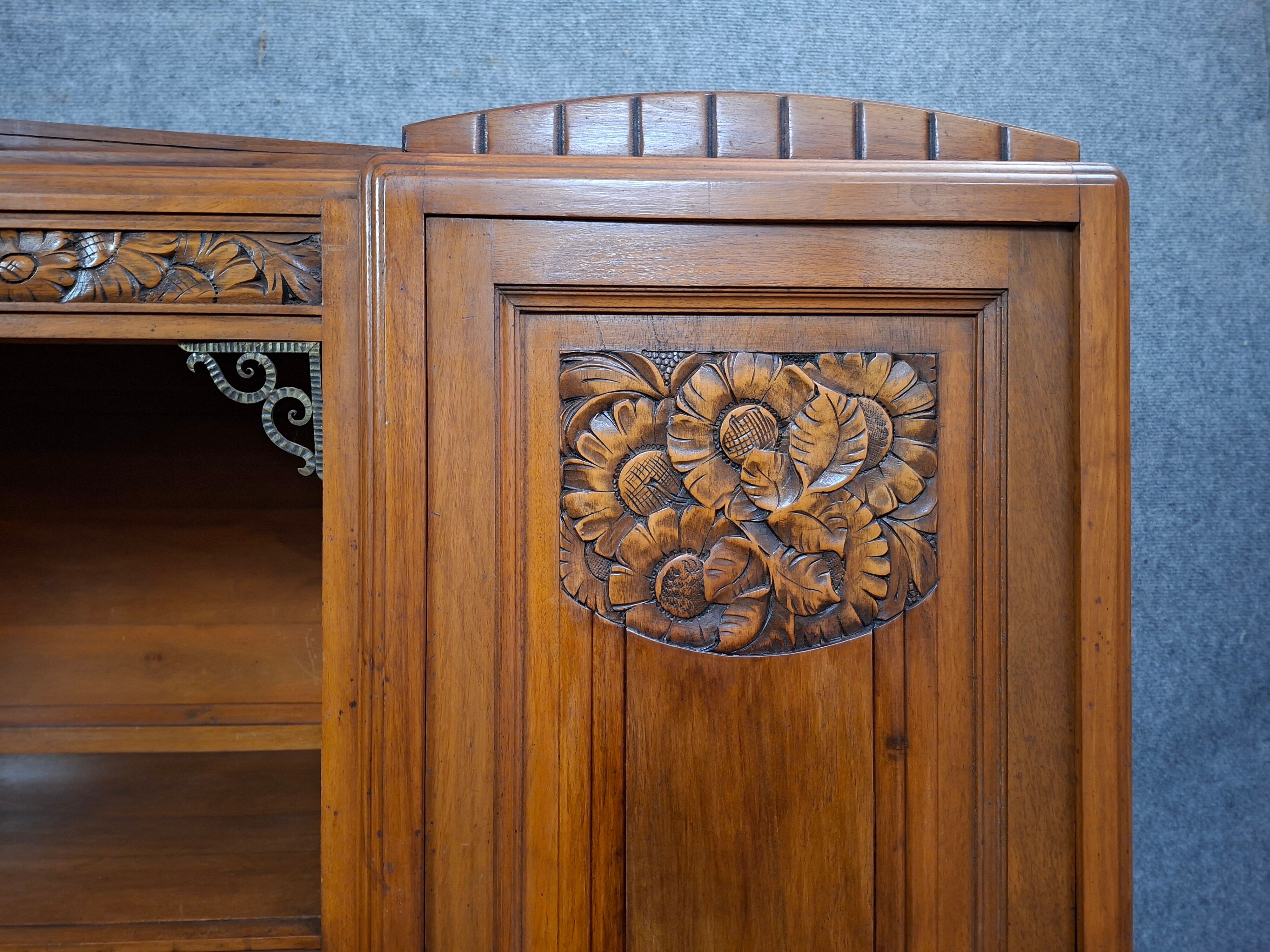 Art Deco library in carved walnut, circa 1930