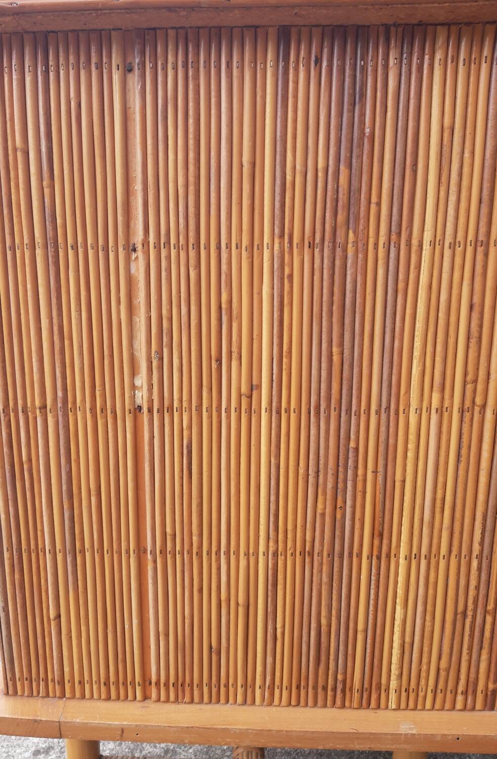 Console table in rattan and bamboo, (Attributed to Audoux-Minet)