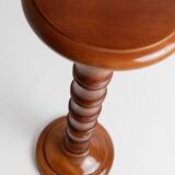 XXL vintage solid wood flower pedestal, Italian handcrafted column table, 1960s, marron finish