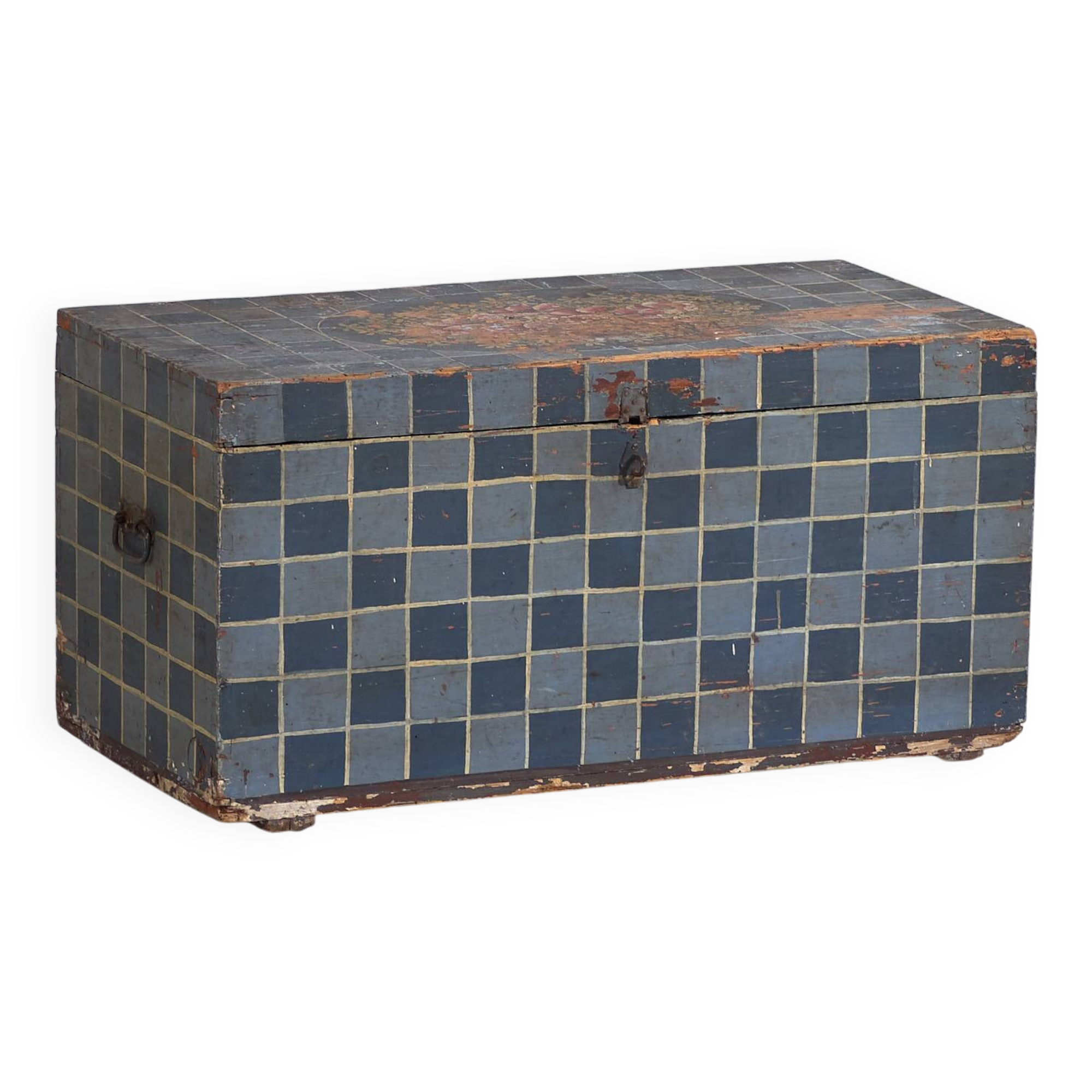 Antique painted trunk with geometric decoration (c.1920) #8