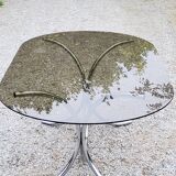 Dining table from the 70s top smoked glass base chrome