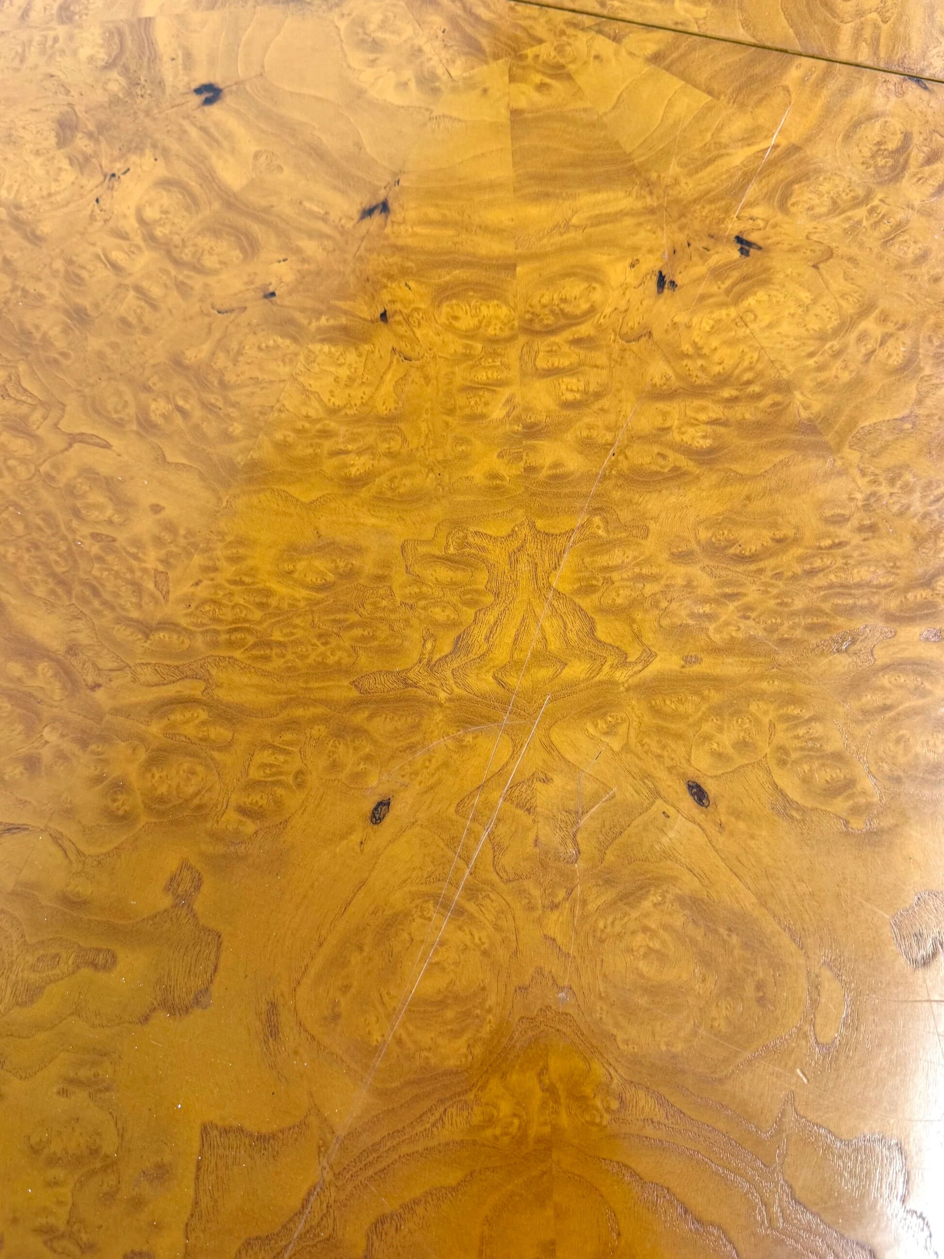 Vintage burl wood round dining table by Grange