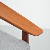 Chaise longue en teck danois grise par Glostrup, années 1950.