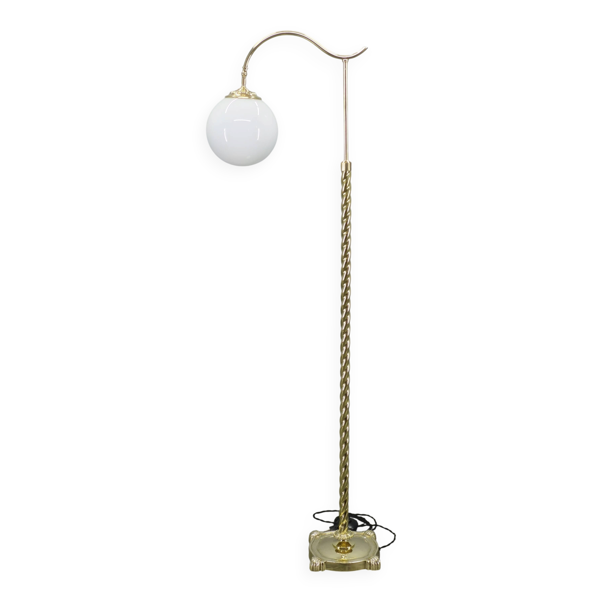 Italian Art Deco Brass Floor Lamp with Glass Globe, 1930s