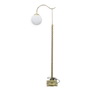Italian Art Deco Brass Floor Lamp with Glass Globe, 1930s