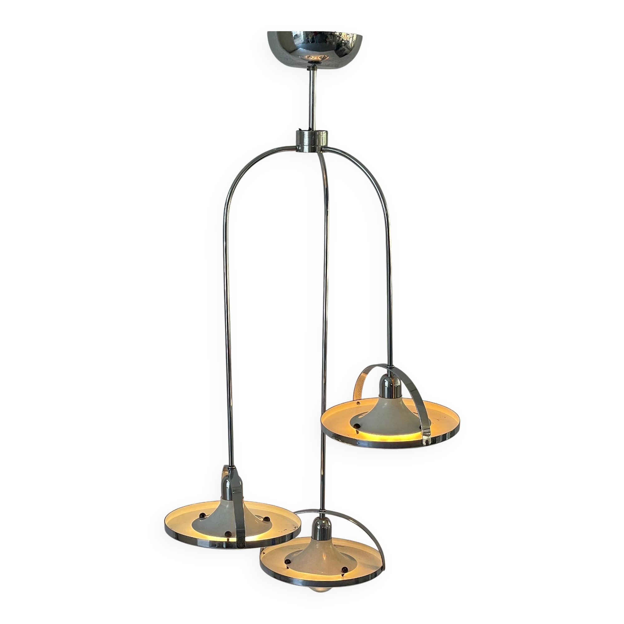 Mid-century modern triple shade ceiling light by Reggiani, 1960s, Italy.