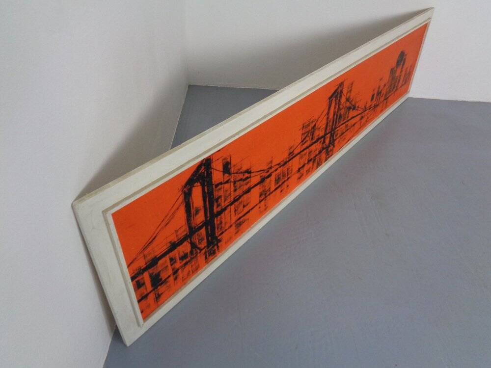 Brooklyn Bridge, New York, 1970s, Acrylic on Wood, Framed