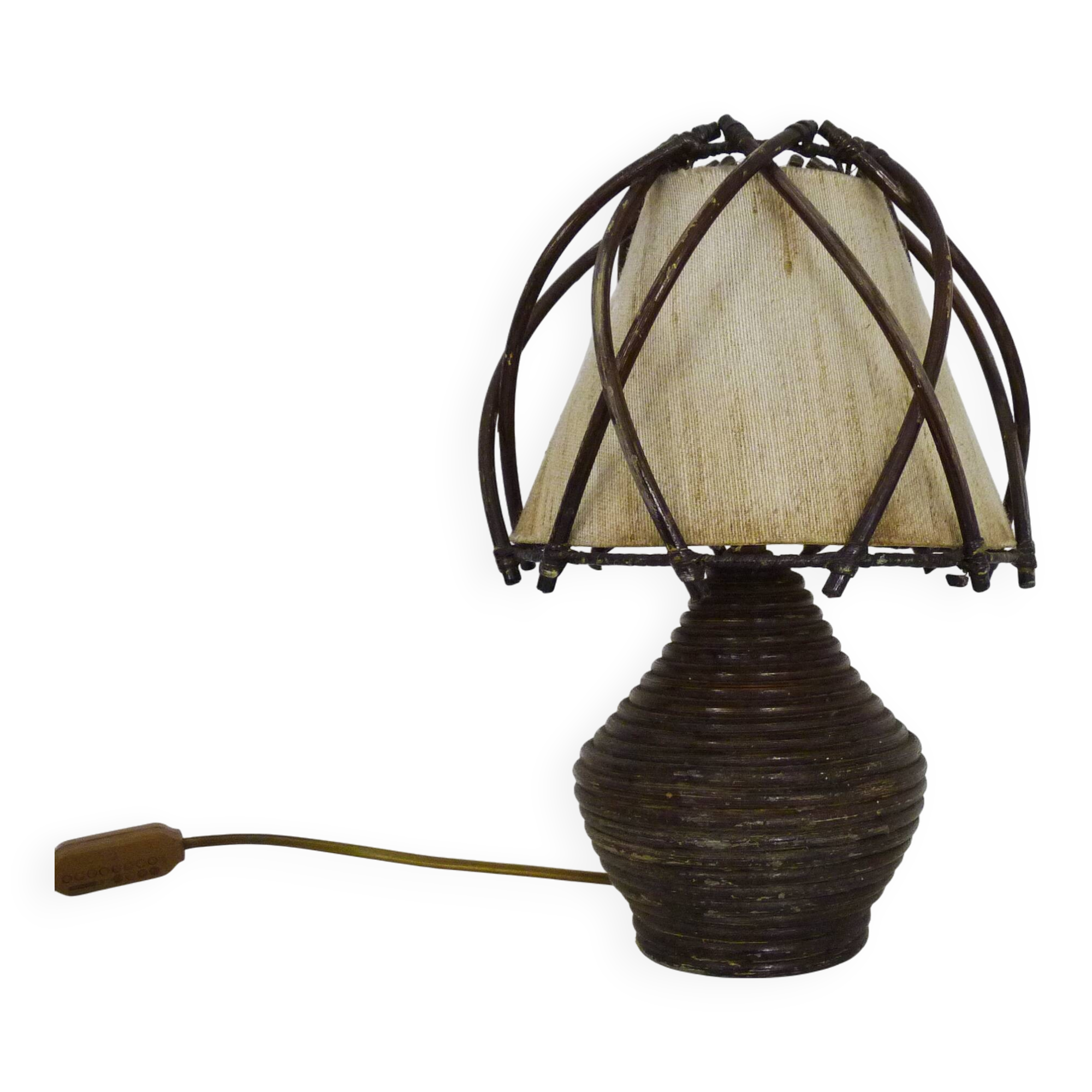 Bedside lamp, table lamp in rattan, bamboo Louis Sognot. 50s