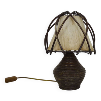 Lampe de chevet, lampe de table en rotin, bambou Louis Sognot. Années 50