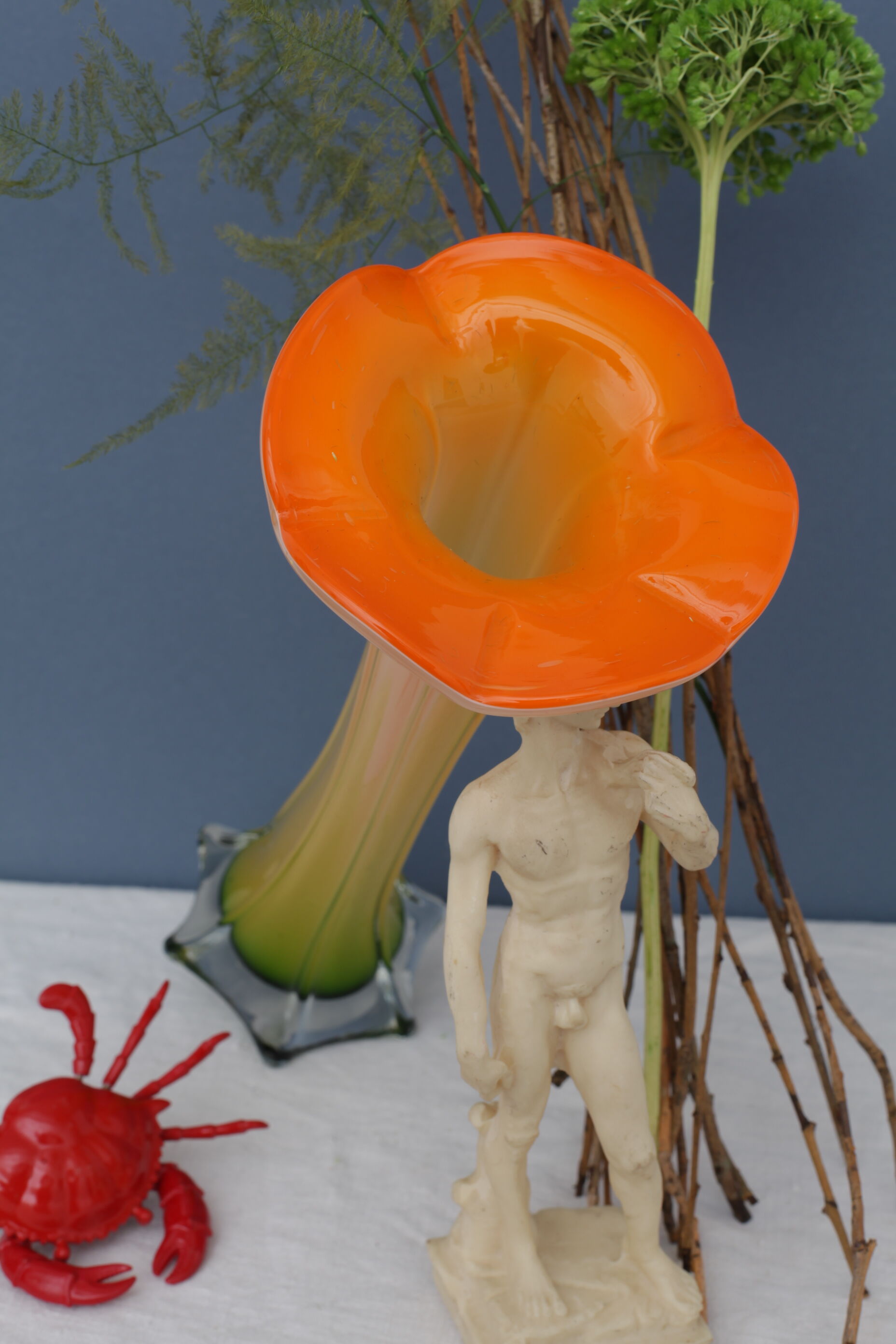 Vase shape flower orange glass Murano 80s