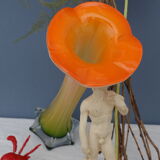 Vase shape flower orange glass Murano 80s