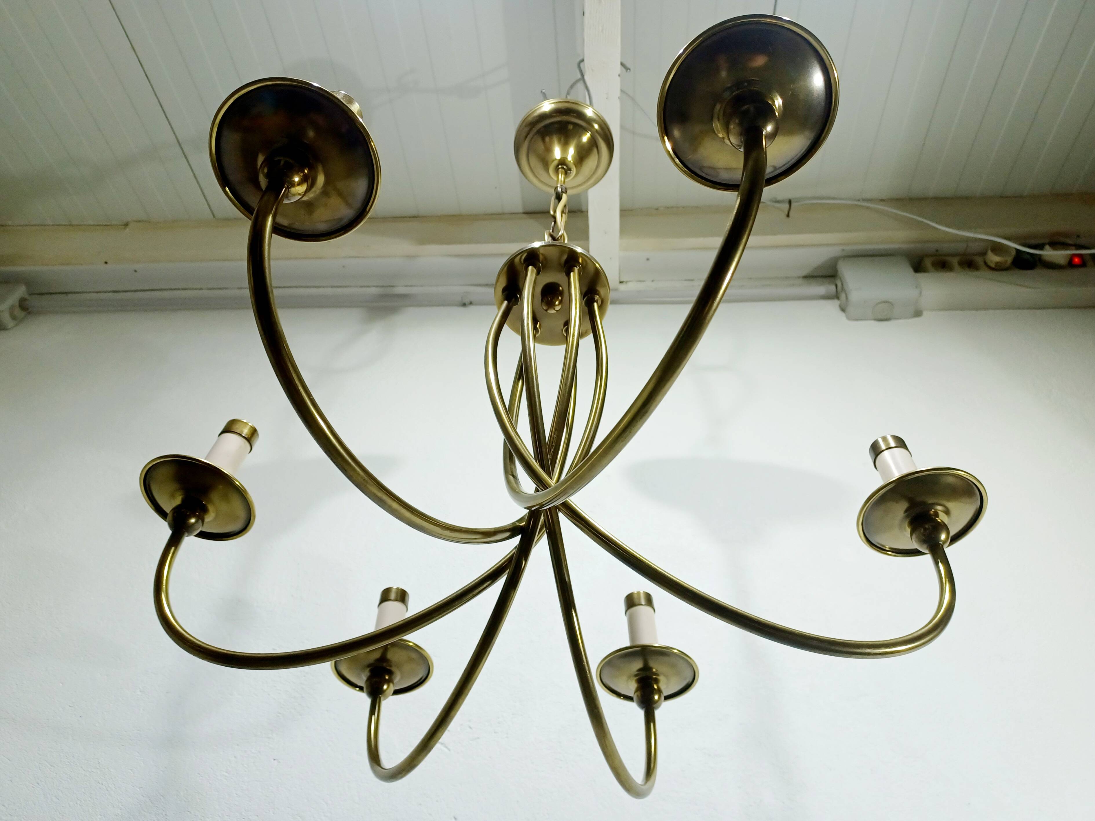 6-light chandelier in bronze and brass