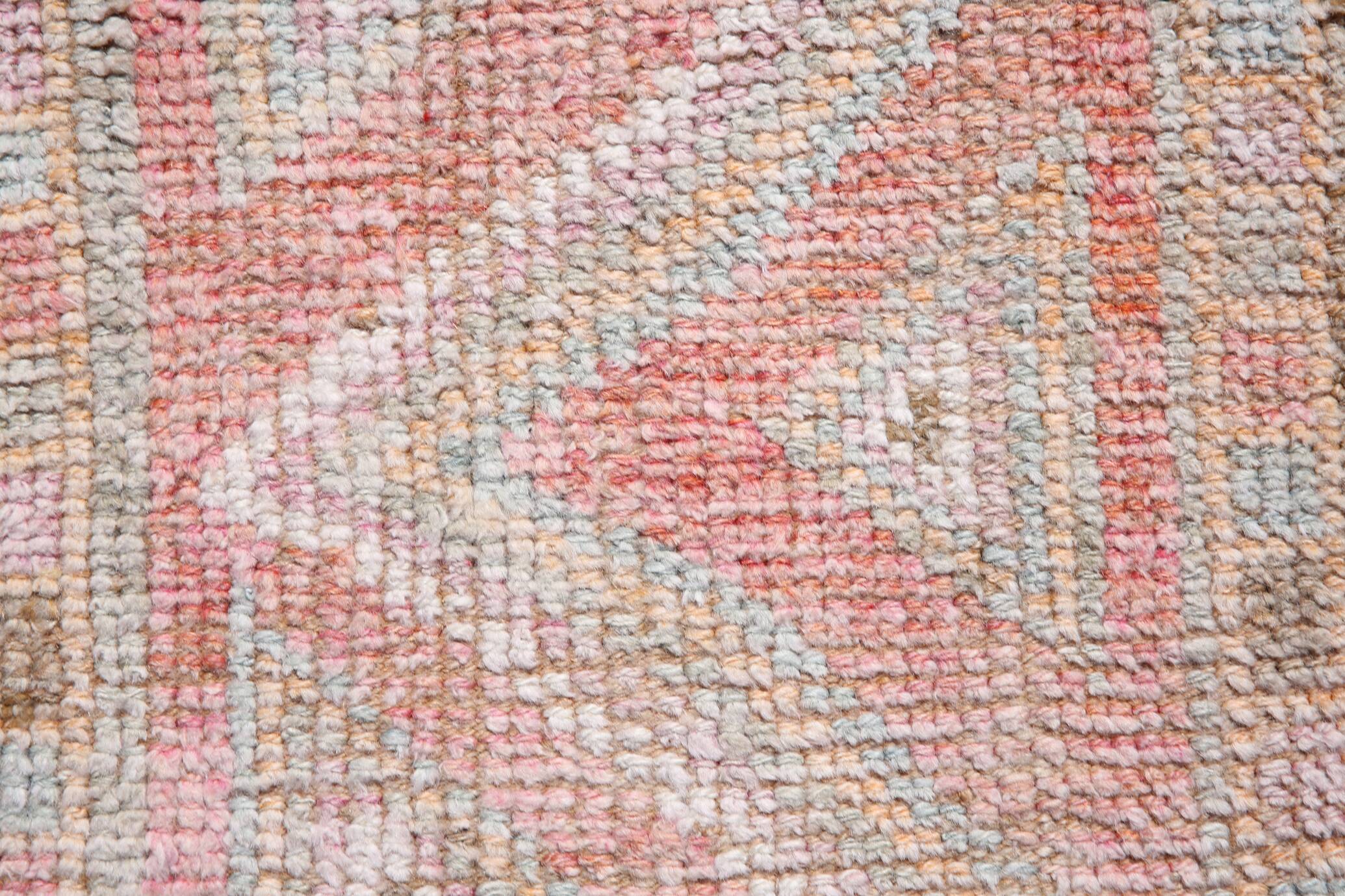 Colorful Vintage Runner Rug, Soft Pink Handmade Hallway Carpet, 82x334 Cm