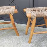 Pair of brutalist seagrass stools/20th century design/sofa end