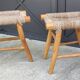 Pair of brutalist seagrass stools/20th century design/sofa end