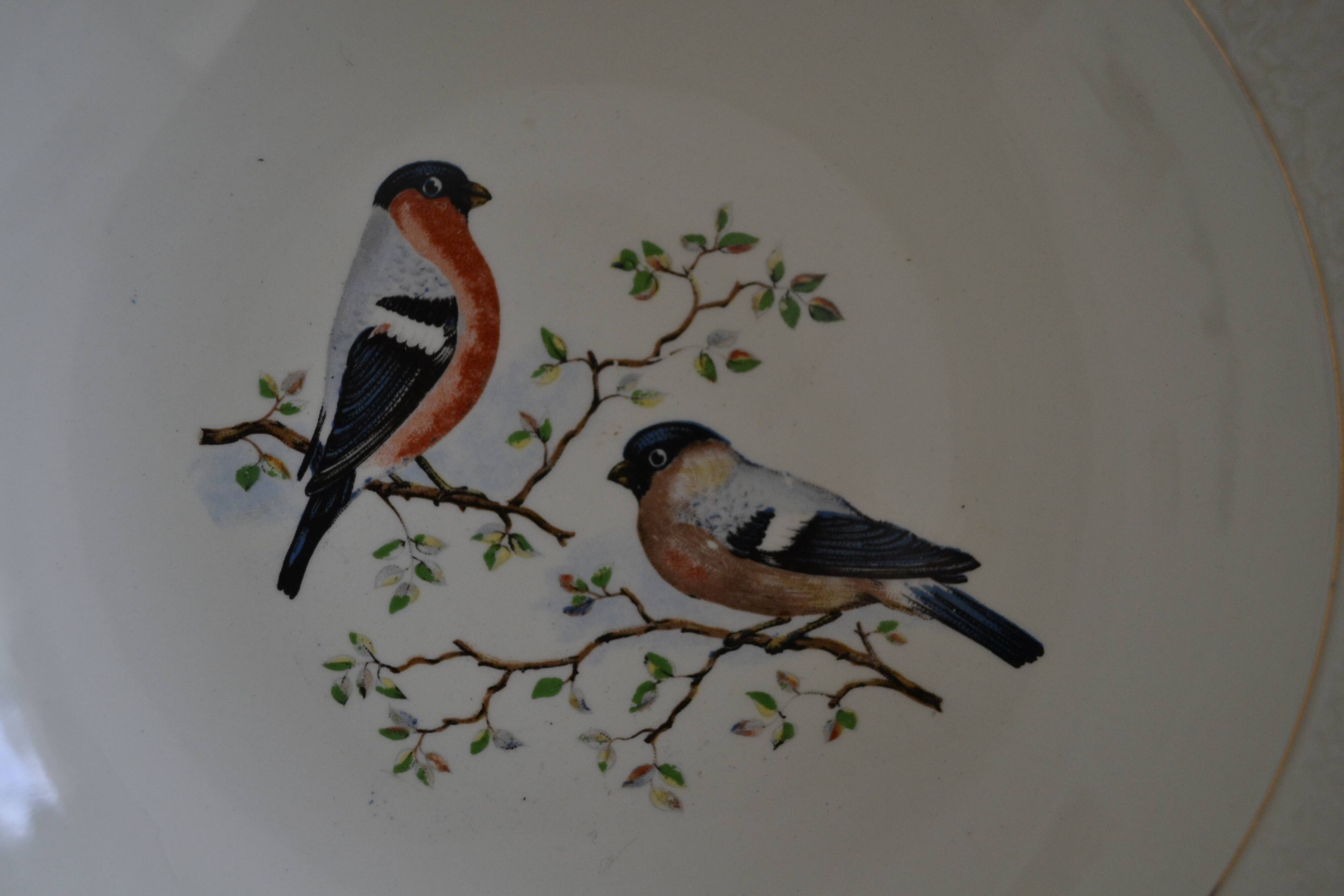 White porcelain dish St Amand, bird motif