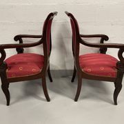 Paire de fauteuils époque empire en acajou et soie