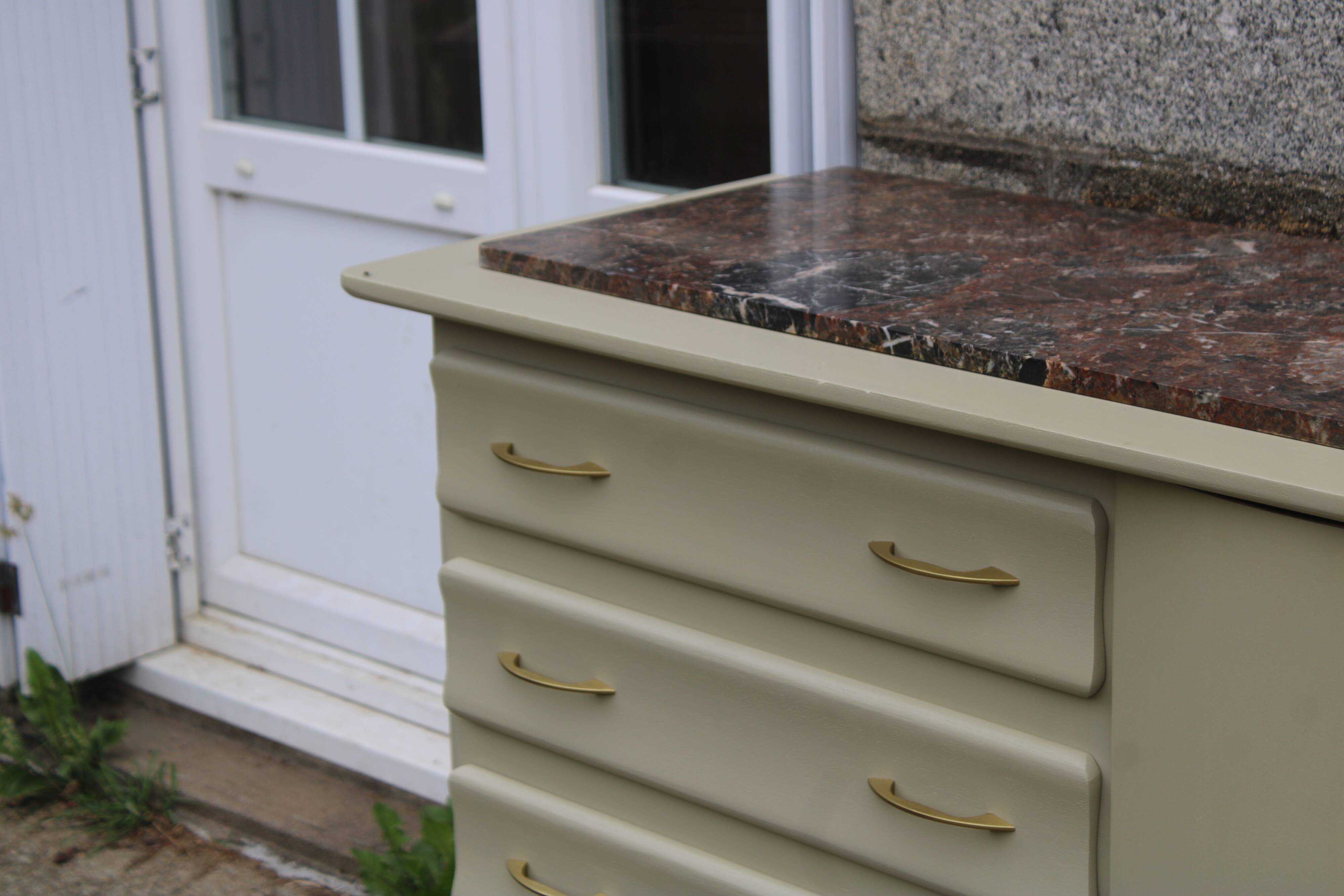 Asymmetrical Art Deco Chest of Drawers – Marble & Cream Green