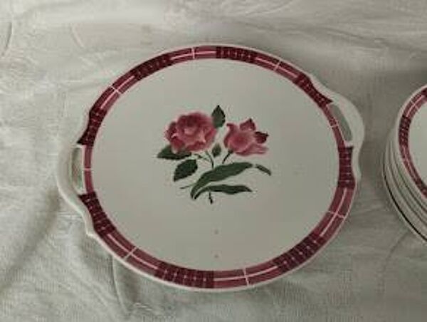Lot Vintage Sarreguemines & Digoin – Modèle “Dijon”   Plat à Tarte + 8 Assiettes