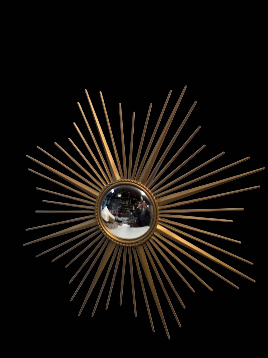 Golden metal witch's eye sun mirror from the 70s, 86cm.