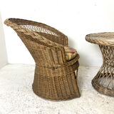 Salon en rotin vintage 1970