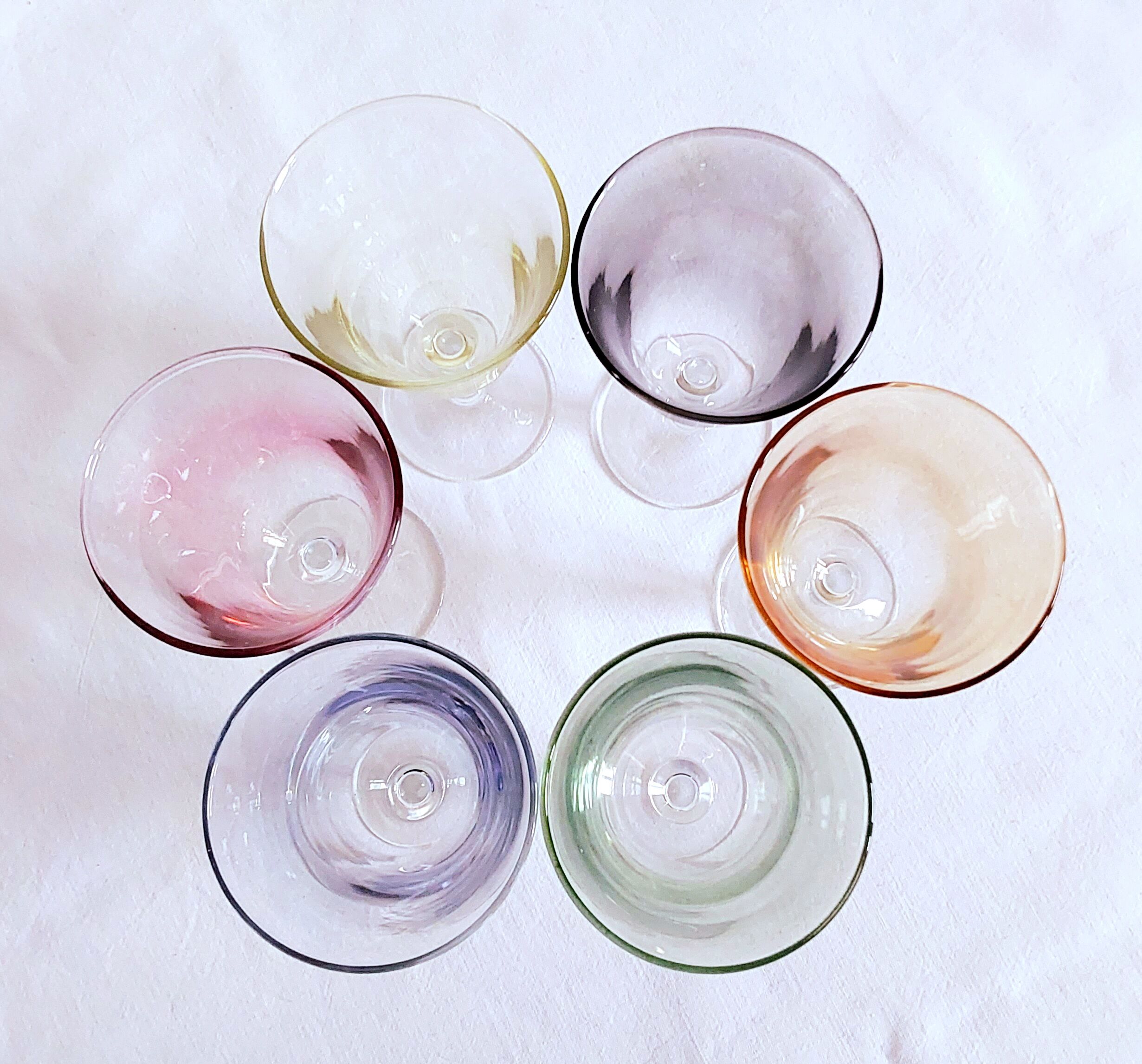Six vintage polychrome glasses