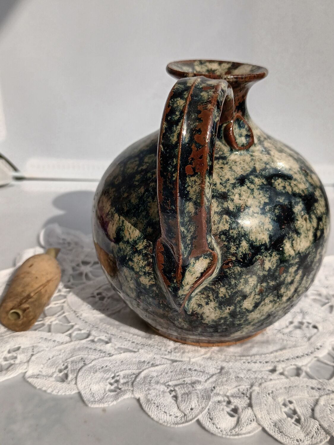 Glazed stoneware oil bottle