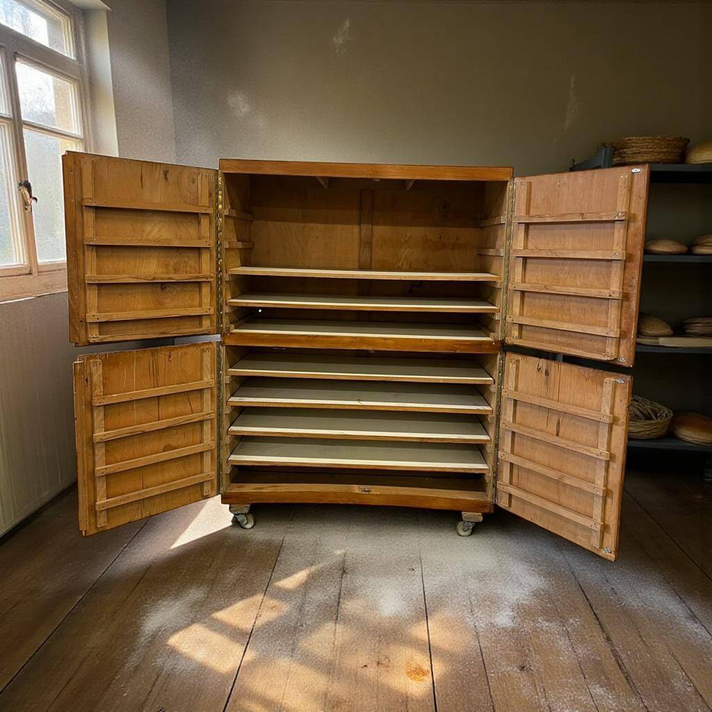Vintage wooden baker's cupboard / large industrial cupboard