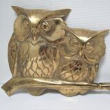 Three owls on a massive brass branch vintage wall decoration