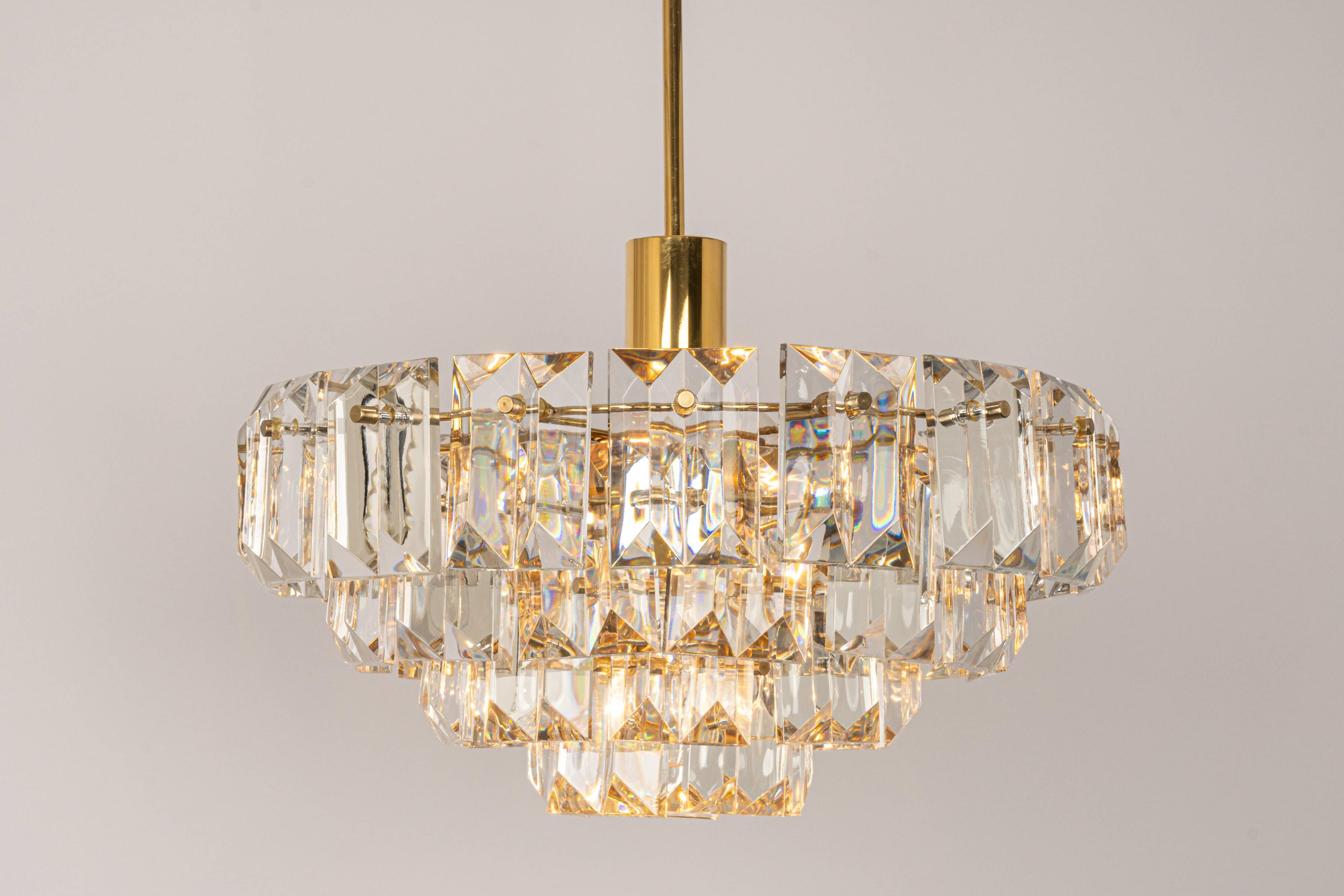 lustre, laiton et verre de cristal par Kinkeldey, Allemagne, années 1970