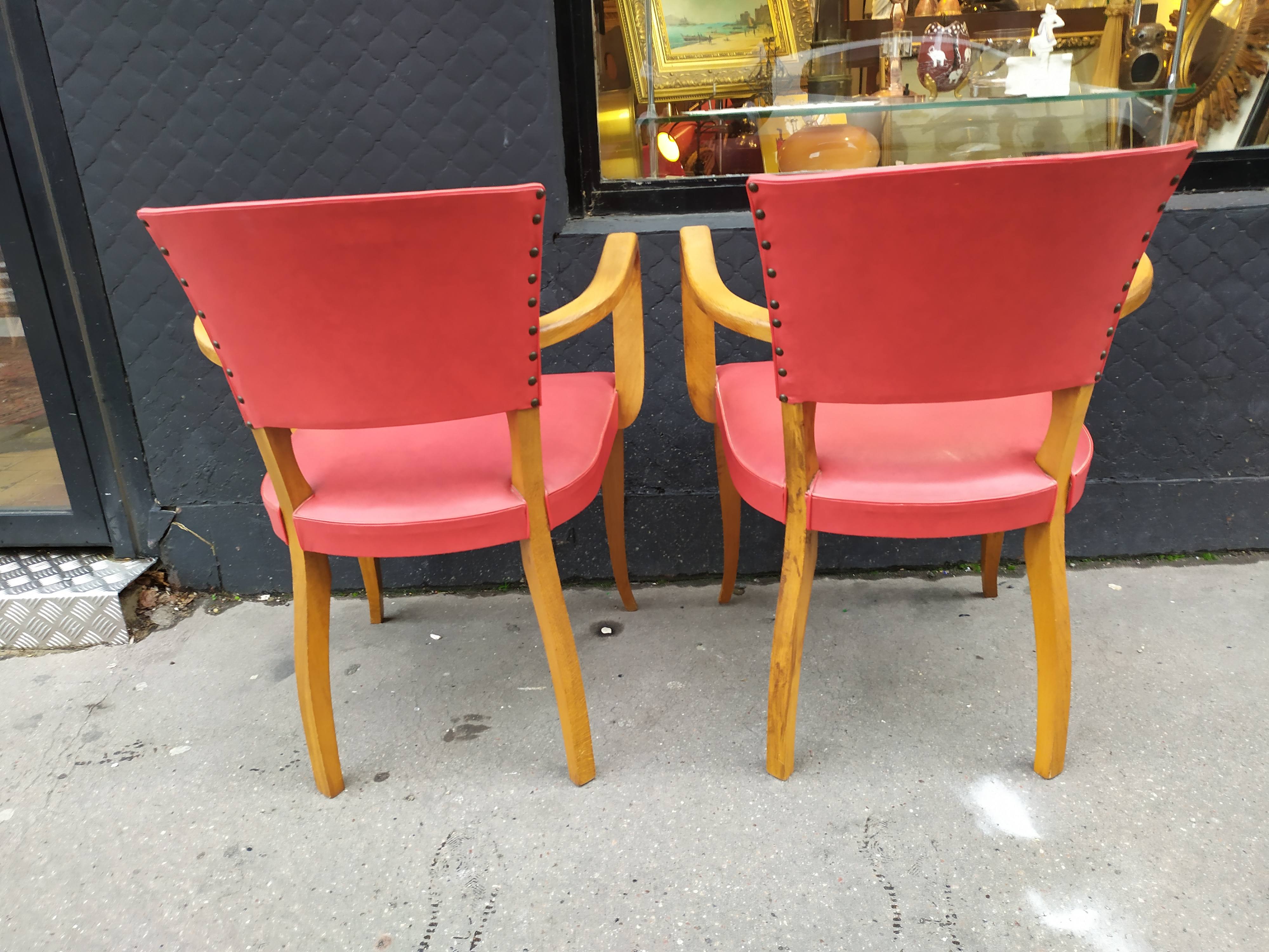Pair of red vintage bridge armchairs
