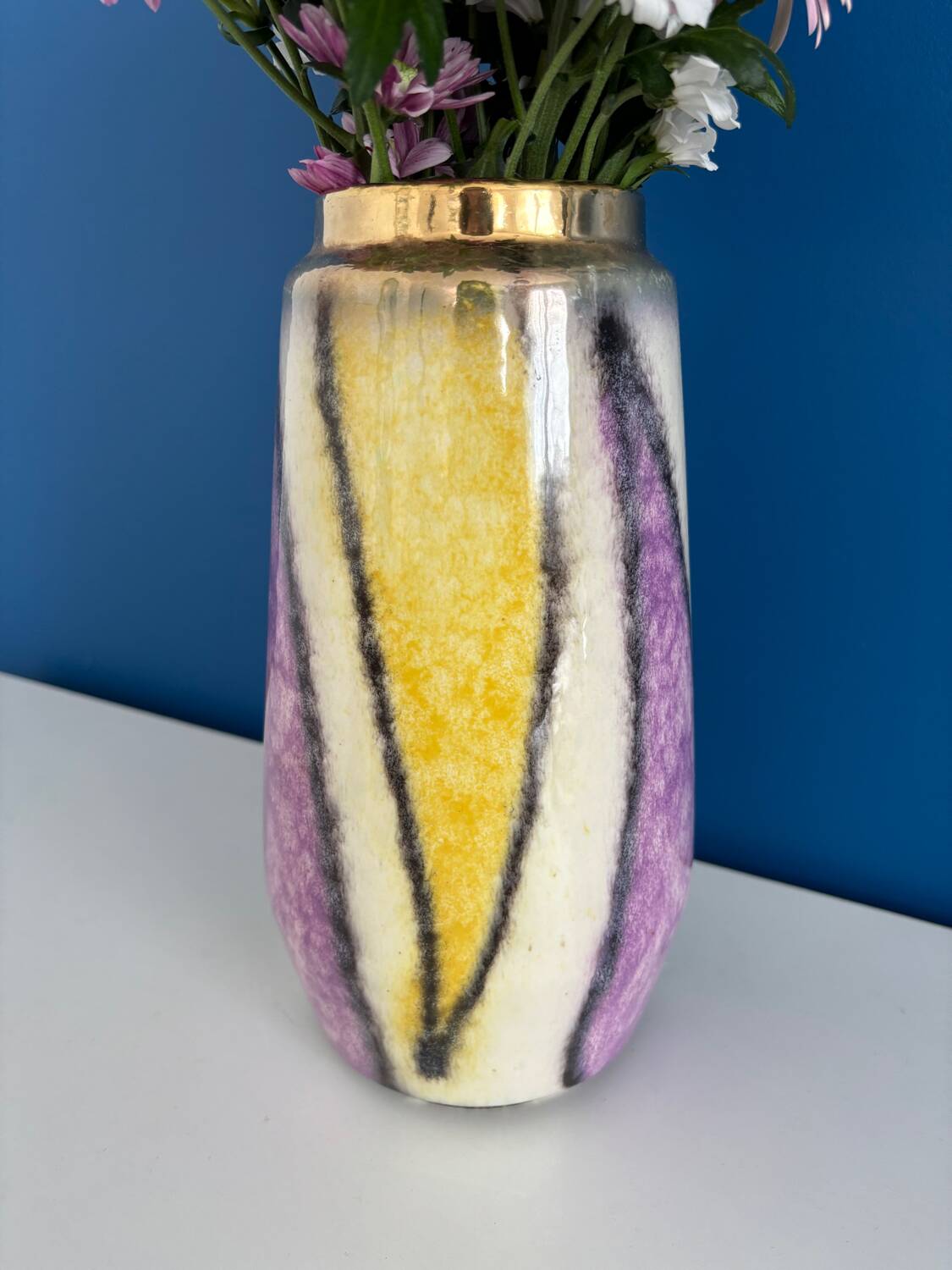 west germany purple yellow and gold vase / vase made in germany