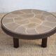 Coffee table signed Barrois, wood and stoneware table with plant decoration, France, interior decor.