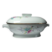 Art Deco style soup tureen with floral decoration, vintage celadon porcelain from Limoges, France.