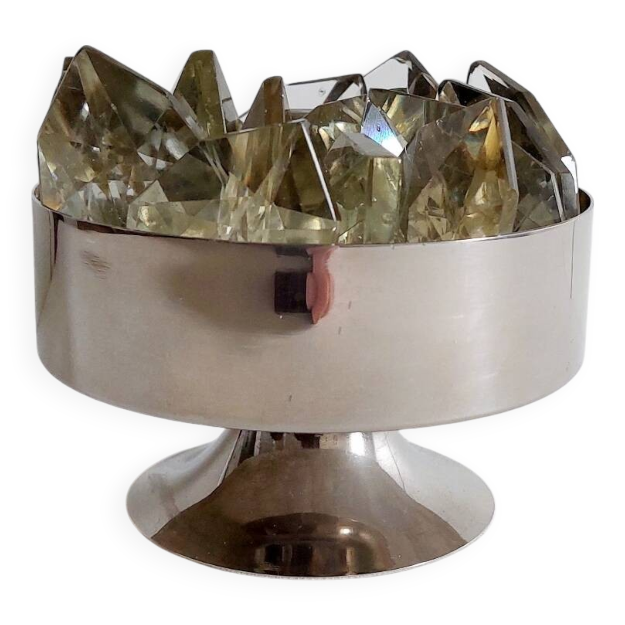 Vintage stainless steel and crystal flower stand