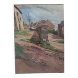 Watercolor by henri chartier: village streets around 1900, military painter
