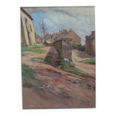 Aquarelle d'henri chartier : rues de village vers 1900, peintre militaire